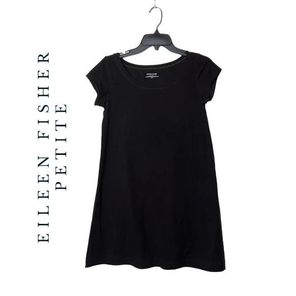 1702. EILEEN FISHER PETITE TSHIRT MINI DRESS SIZE SMALL PETITE DARK BROWN‎ COLOR - Picture 1 of 9